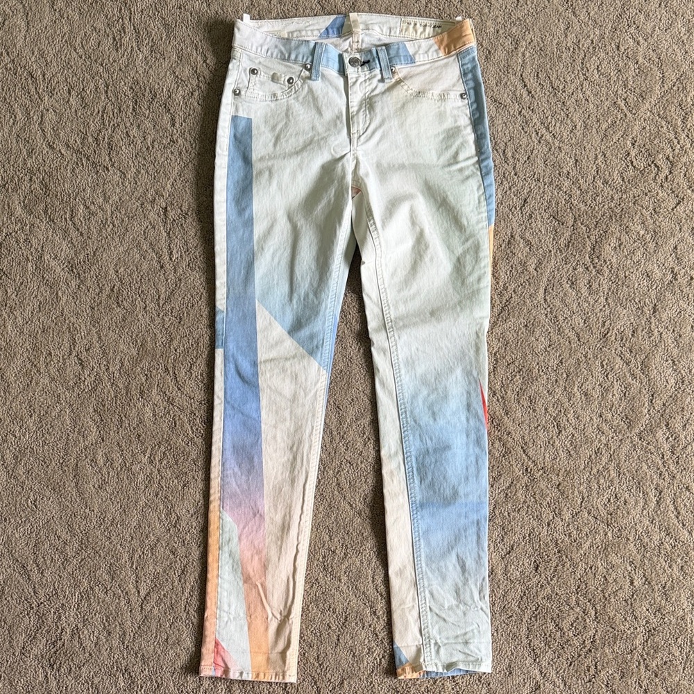 Rag & Bone Artistic Skinny Jeans - White, Blue, Tan